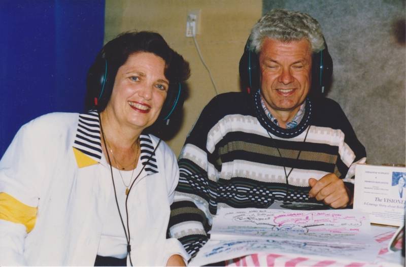 Des and Gerri recording the audio theatre